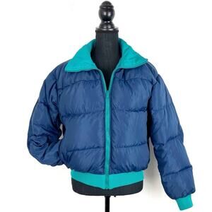 Vintage Columbia Mens Duck Down Coat Puffer Reversible Sportswear Blue Aqua